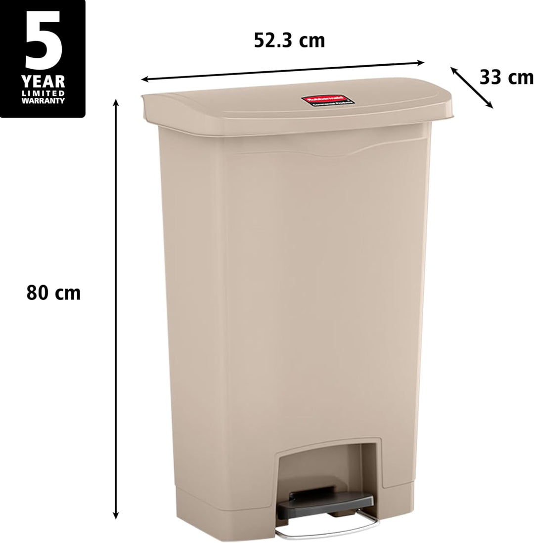 Rubbermaid Commercial Products Slim Jim 1883460 68 Litre Front Step Step-On Resin Wastebasket - Beig