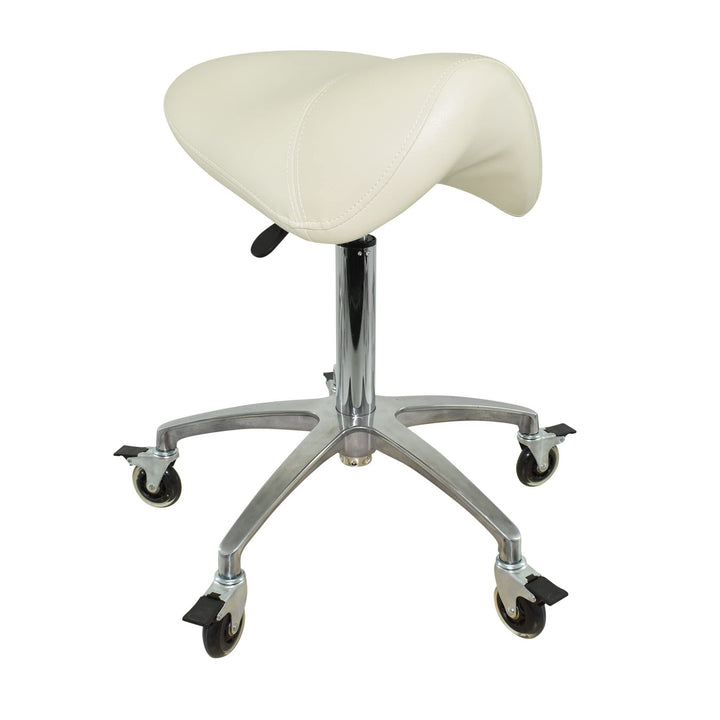 Premium Sattelhocker weiss mit Bremse, Sattelstuhl für Rückenentlastung, Rollhocker höhenverstellbar