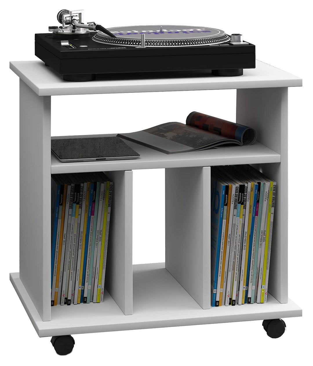 VCM Holz Beistelltisch Couchtisch Sofatisch Rollen rollbar Kaffeetisch Tabina Weiss, Weiss