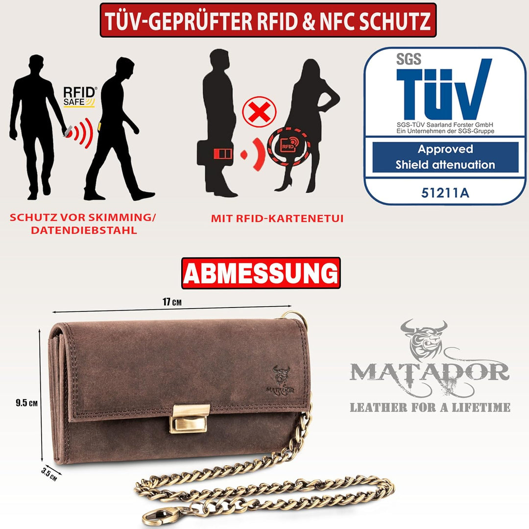 MATADOR Kellner Geldbörse Leder #VICIO inkl. robuster Metall Kette, Luxus Kellnerbörse Leder mit edl
