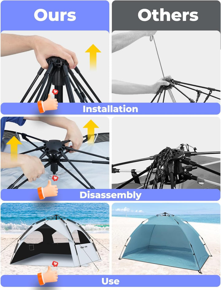Glymnis Strandmuschel Quick Up Strandzelt Automatisches Strand Zelt UV-Schutz 50+ Windschutz kleines