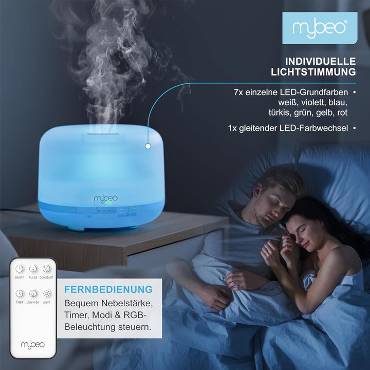 mybeo Luftbefeuchter – Fernbedienung - 2 Nebelstufen – Timer – RGB Beleuchtung – Schlafzimmer Kinder