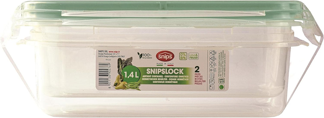 Snips SnipsLock Rechteckiger Mealprepboxen für die Aufbewahrung von Lebensmitteln 1,40 L Set 4 Siche