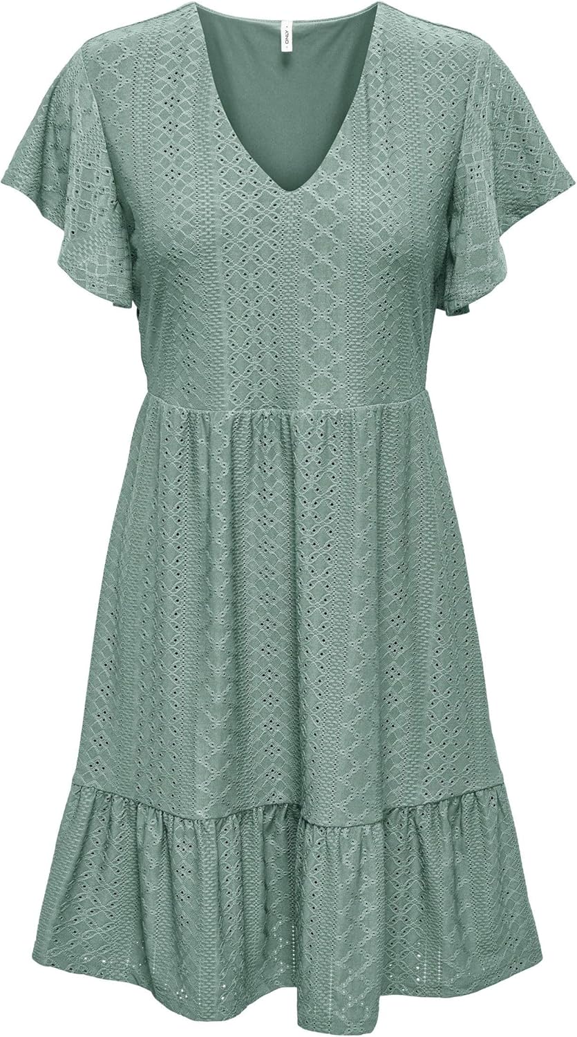ONLY Damen Onlsandra S/S V-Neck Dress JRS S Chinois Green, S Chinois Green