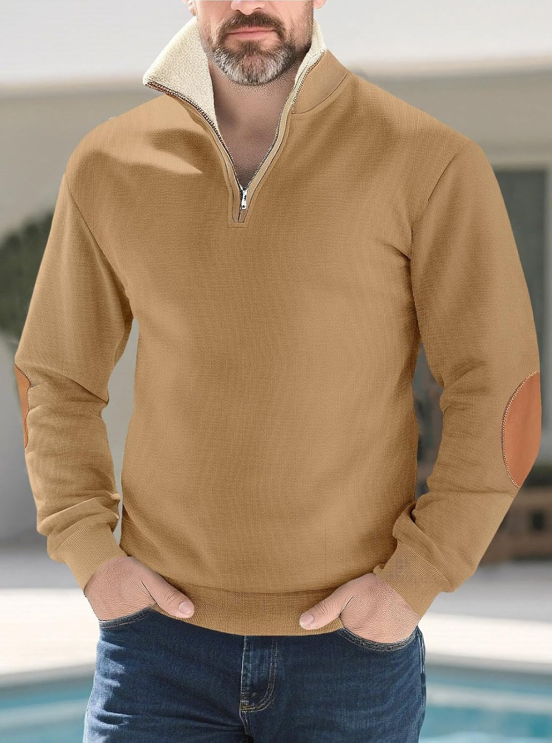 Soltice Herren Langarm Sweatshirt mit Brusttasche, Gestreifter Strickpullover mit Kragen, Meliert, W