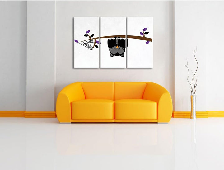 Pixxprint Fledermaus Eule auf AST als Leinwandbild/Grösse: 3 Teilig (120x80) cm/Wandbild/Kunstdruck/
