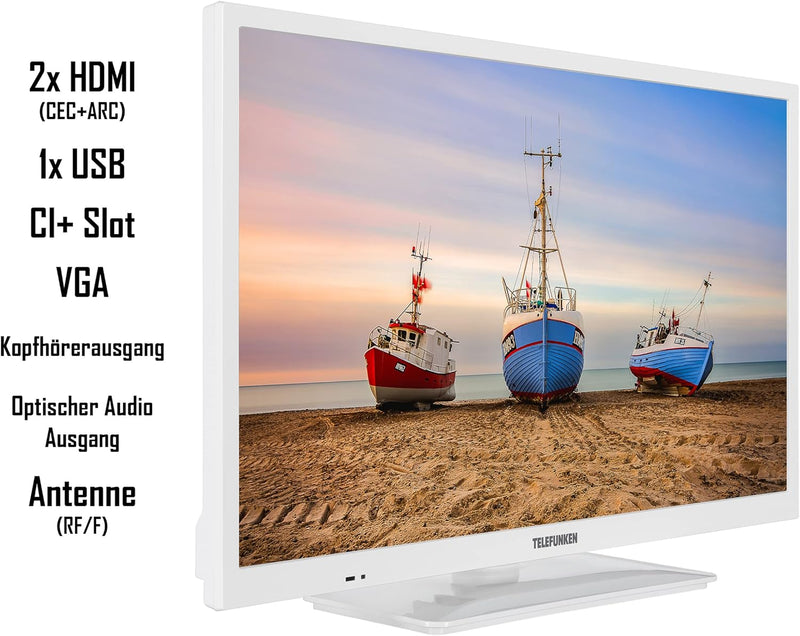 TELEFUNKEN XH24N550M-W 24 Zoll Fernseher (HD Ready, Triple-Tuner) weiss [2023] 24 Zoll Weiss HD 2023