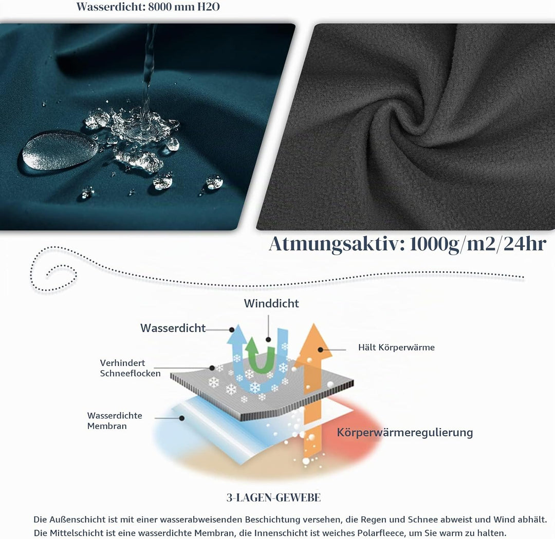 33,000ft Softshelljacke Damen Wasserdichte Atmungsaktive Warme Winterjacke Fleece Übergangsjacke Win