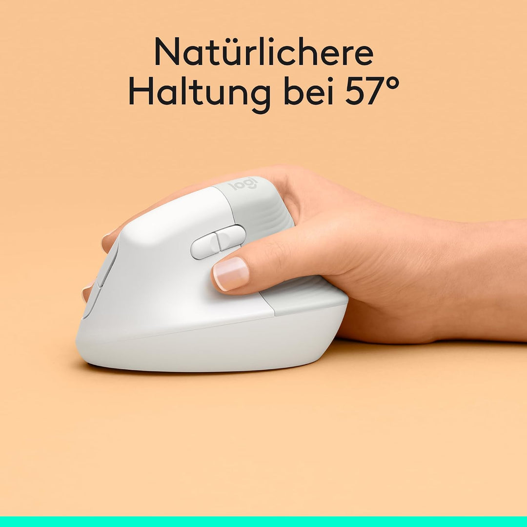 Logitech Lift Vertikale Ergonomische Maus, Kabellos, Bluetooth oder Logi Bolt USB-Empfänger, Leise K