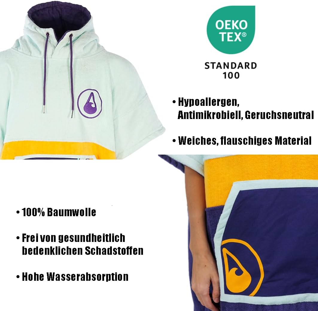 WAVE HAWAII Poncho Maneiro Badeponcho 100% Baumwolle für Körpergrössen von 145-175 cm Umkleidehilfe