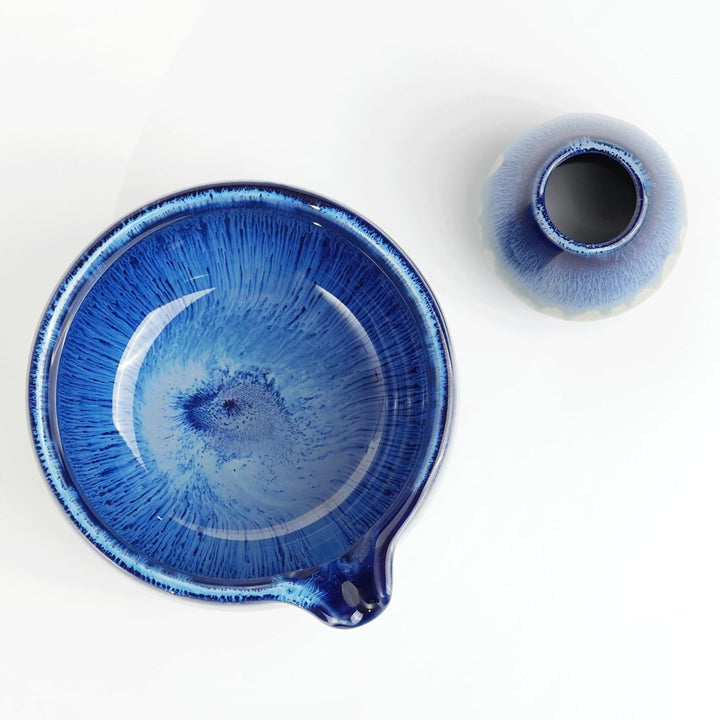 HEI MING Traditionell Matcha Set 6-teilig – Premium Matcha Tee Set mit Bambus-Chasen (Besen), Blau K