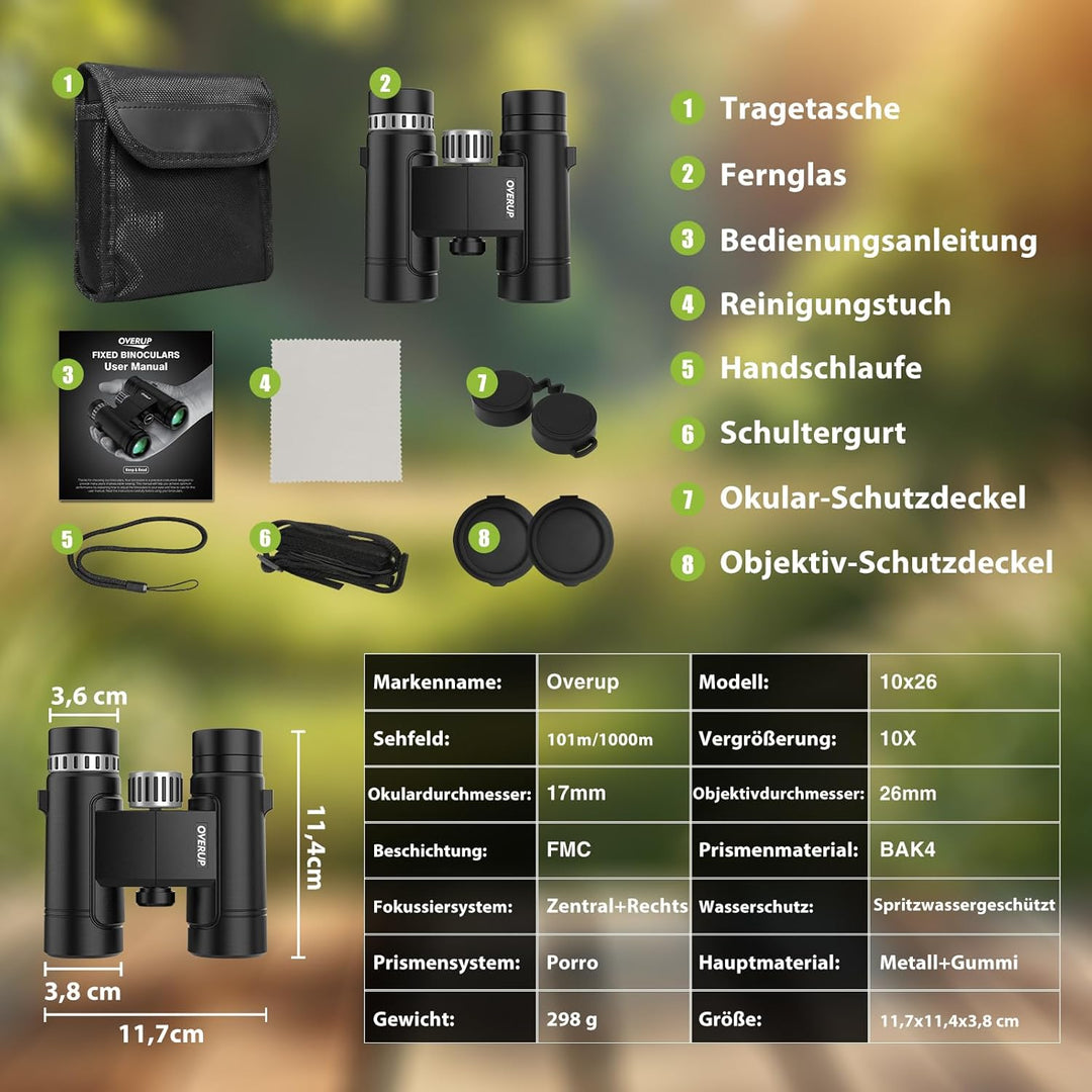 Kompaktes 10x26-Fernglas für Kinder und Erwachsene, Mini-Fernglas für Kinder, leicht, BAK4-Prisma, F