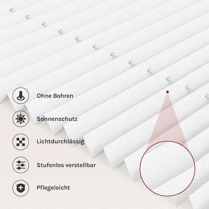 WOLTU Plissee Klemmfix ohne Bohren 115x130cm (BxH) Weiss Faltrollo Plisseerollo mit Klemmträger Lich