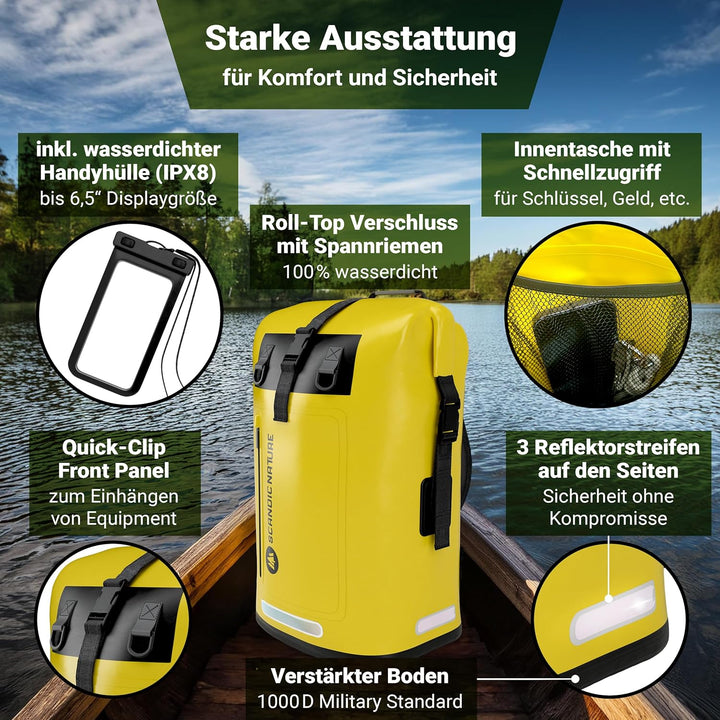 PIONEER wasserdichter Rucksack mit Rolltop Verschluss 35L 55L schwarz gelb oliv-grün - extra robust