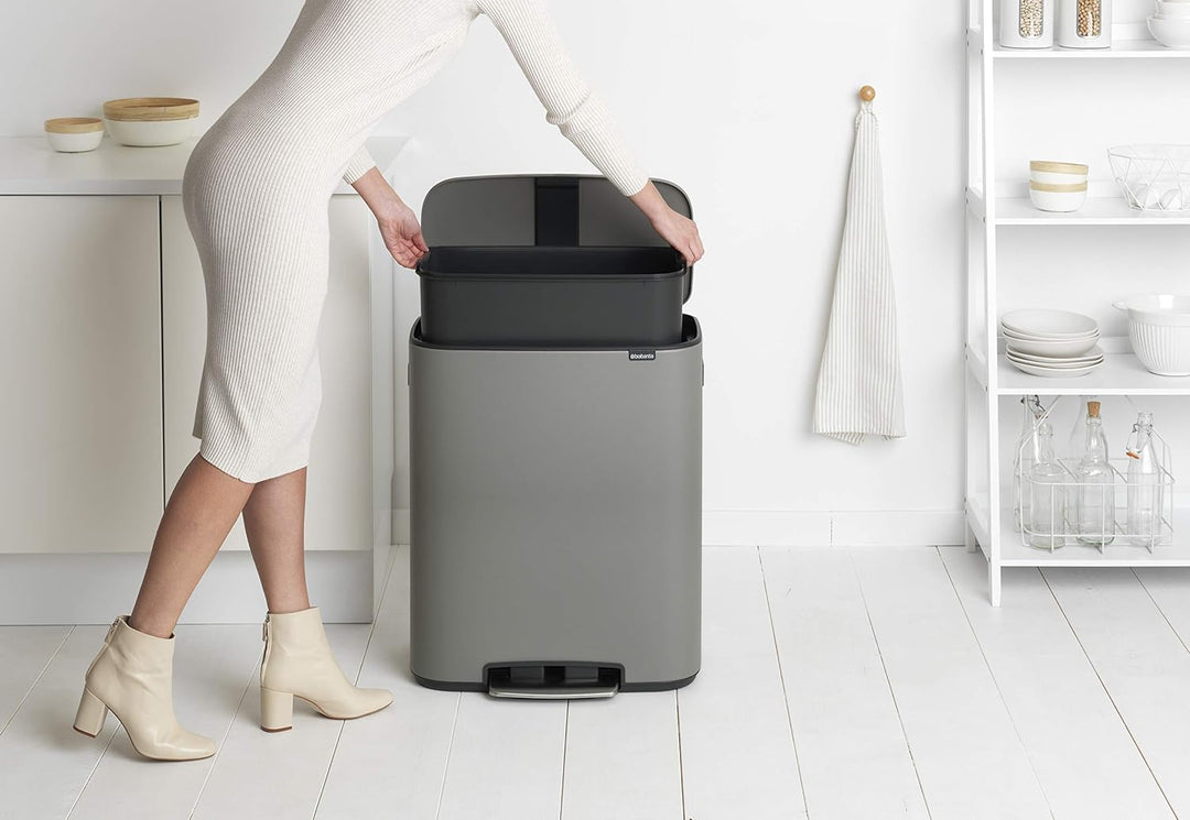 Brabantia BO Treteimer Mülleimer, Stahl, Mineral Concrete Grey, 60L 1 Inneneimer (60L) Mineral Concr