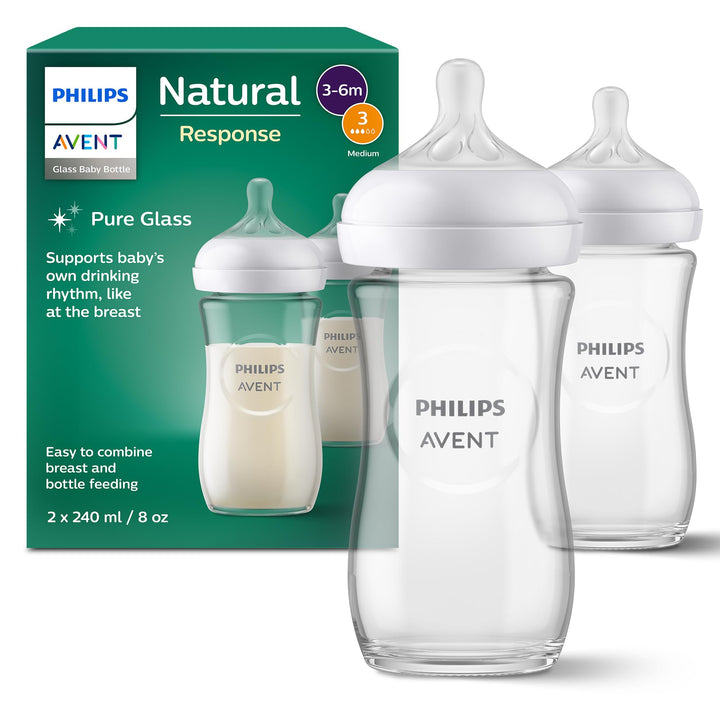 Philips AVENT Natural Response Glas-Babyflasche: 2 x 240 ml BPA-freie Flaschen für Neugeborene von 3