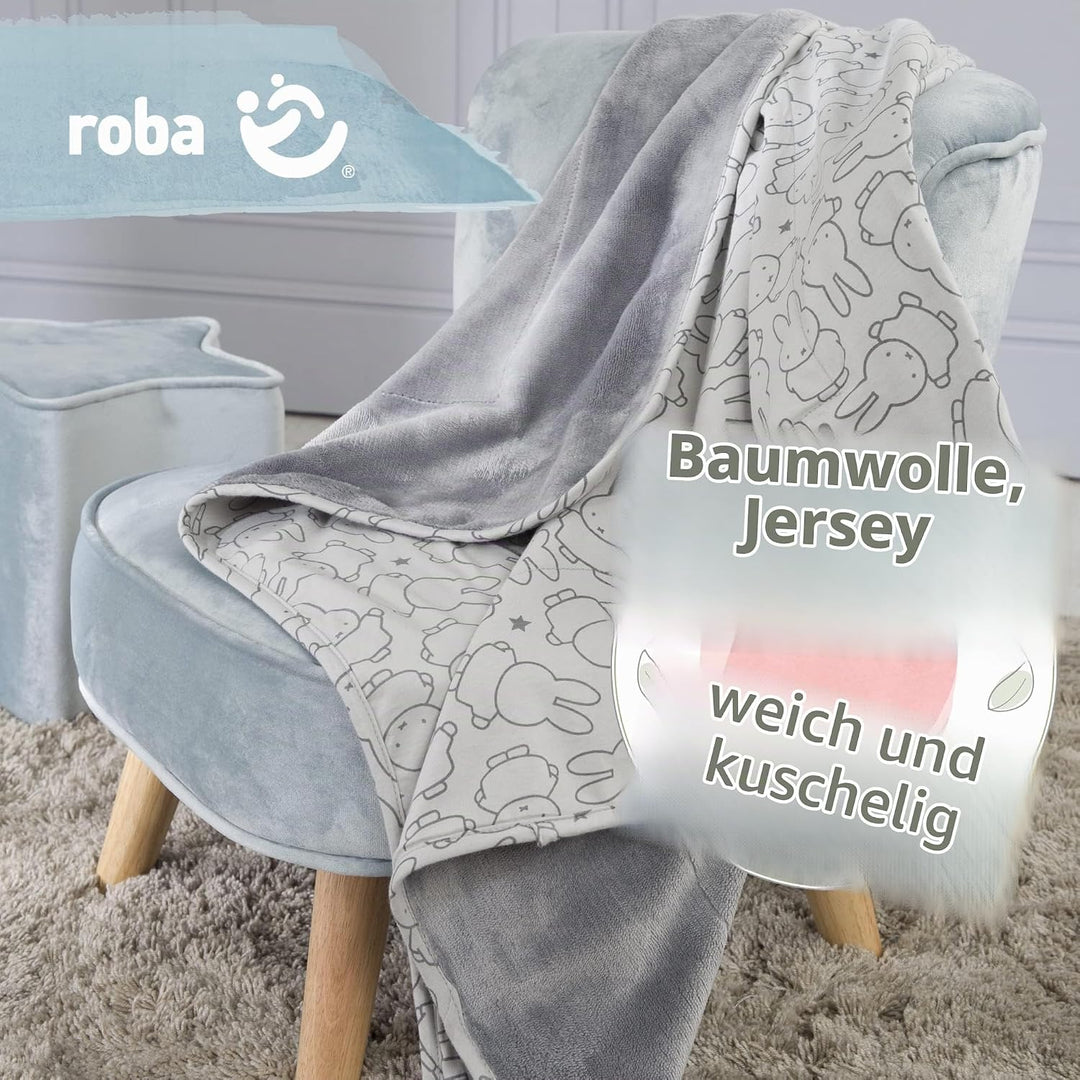 roba Babydecke miffy - 80 x 80 cm - Kinderdecke aus Baumwolle für Mädchen &amp;Jungen mit Hasen Motiv -