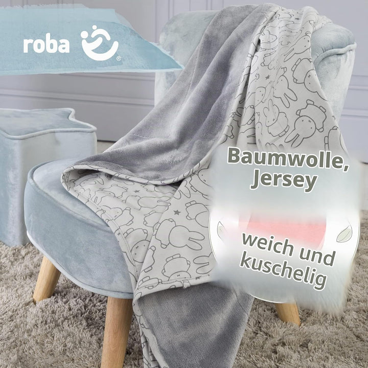 roba Babydecke miffy - 80 x 80 cm - Kinderdecke aus Baumwolle für Mädchen &amp;Jungen mit Hasen Motiv -