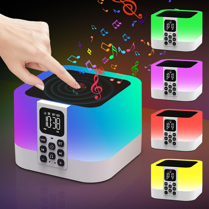 Bluetooth Lautsprecher mit Nachttischlampe Touch Dimmbar und Wecker Digital Weiss, Weiss