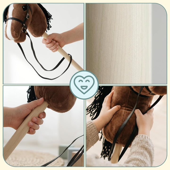 mamabrum Hobby Horse Braun Steckenpferd Kinder 68 cm | Steckenpferd mit Holzstab, verstellbarem Zaum