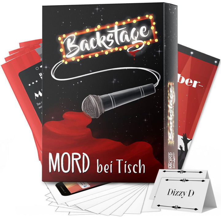 Mord bei Tisch Krimidinner für Zuhause - 6 bis 8 Personen - Der Backstage Fall - Das Krimi Spiel ab