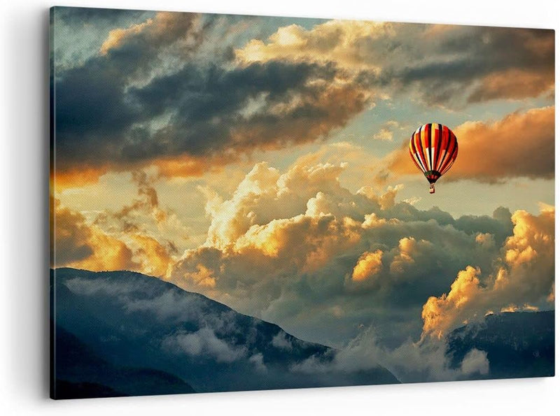 Bilder auf Leinwand 100x70cm Leinwandbild mit Rahmen Wolken Ballon Flug Gross Wanddeko Bild Schlafzi