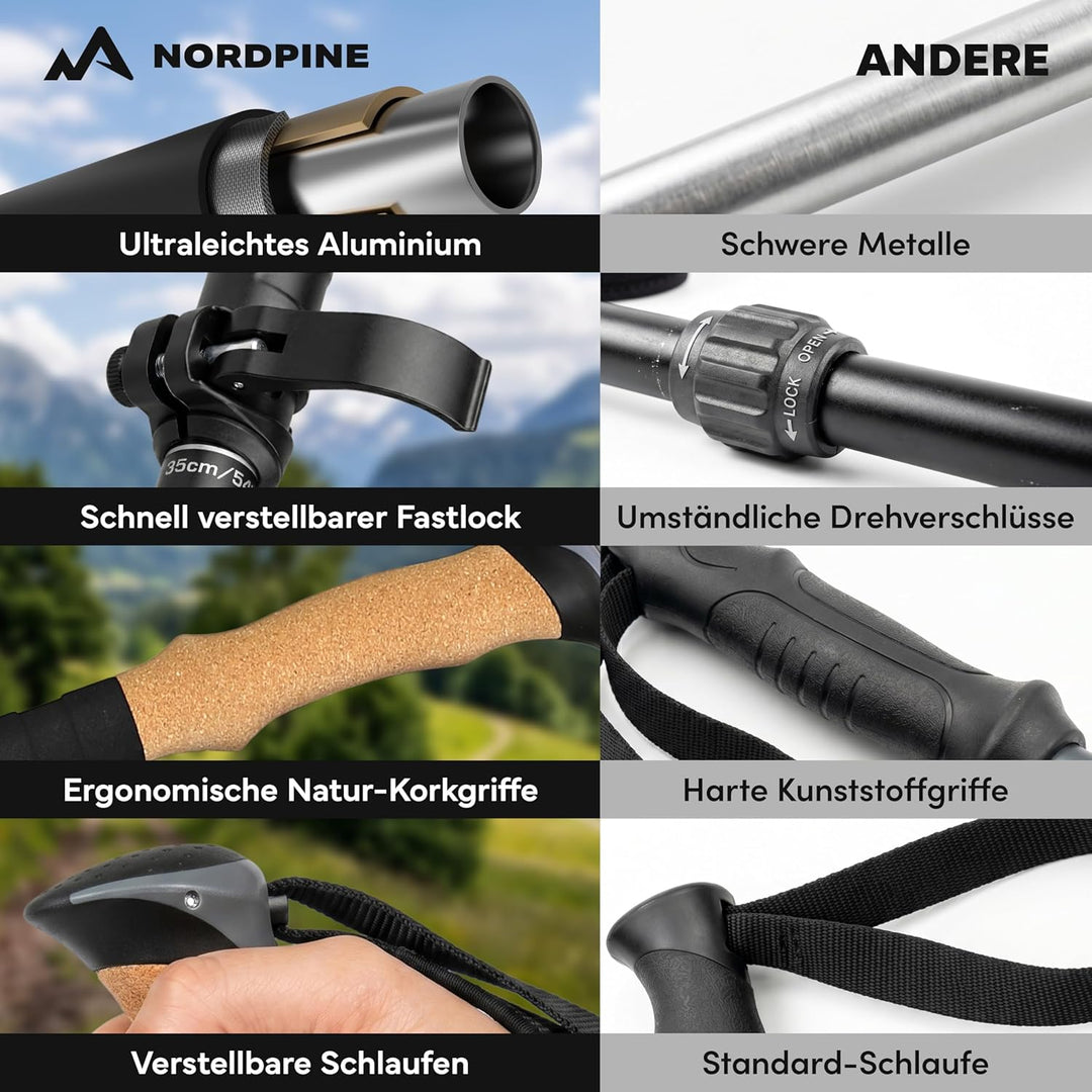 Wanderstöcke faltbar - Carbon &amp; Aluminium für Damen &amp; Herren - Ultraleichte Trekkingstöcke mit Korkg