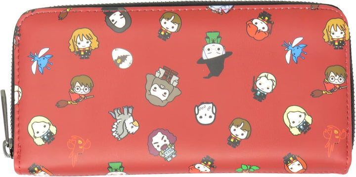 Loungefly Harry Potter Chibi Characters Maroon Allover Print Reissverschluss rund um Geldbörse, rot,