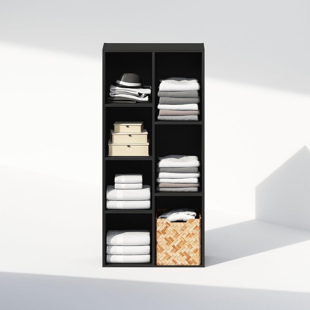 Furinno Reed Mehrzweckschrank und Kleideraufbewahrung, 7 Würfel, offenes Regal, Schwarzholz Schwarzh