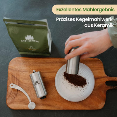 Groenenberg Kaffeemühle manuell mit Kegelmahlwerk | Kaffeemühle Hand - Handkaffeemühle aus Edelstahl