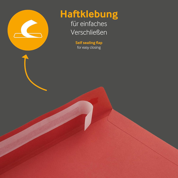 50 Stück, Farbige Briefumschläge, Din C4, Haftklebung Mit Abziehstreifen, Gerade Klappe, 130 G/Qm Co