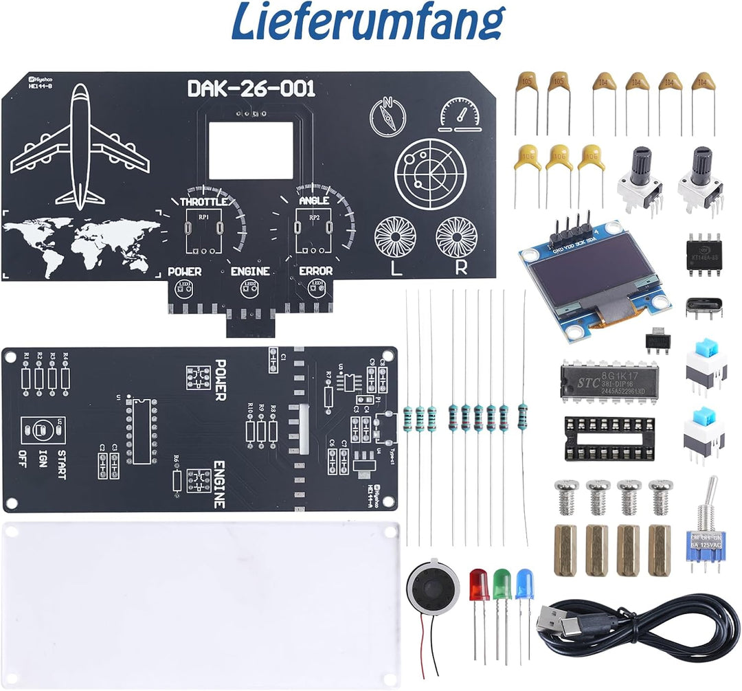 DIY Flugsimulator Lötbausatz mit LCD-Display, Soundeffekten & LED-Anzeigen, STEM Elektronikprojekt m