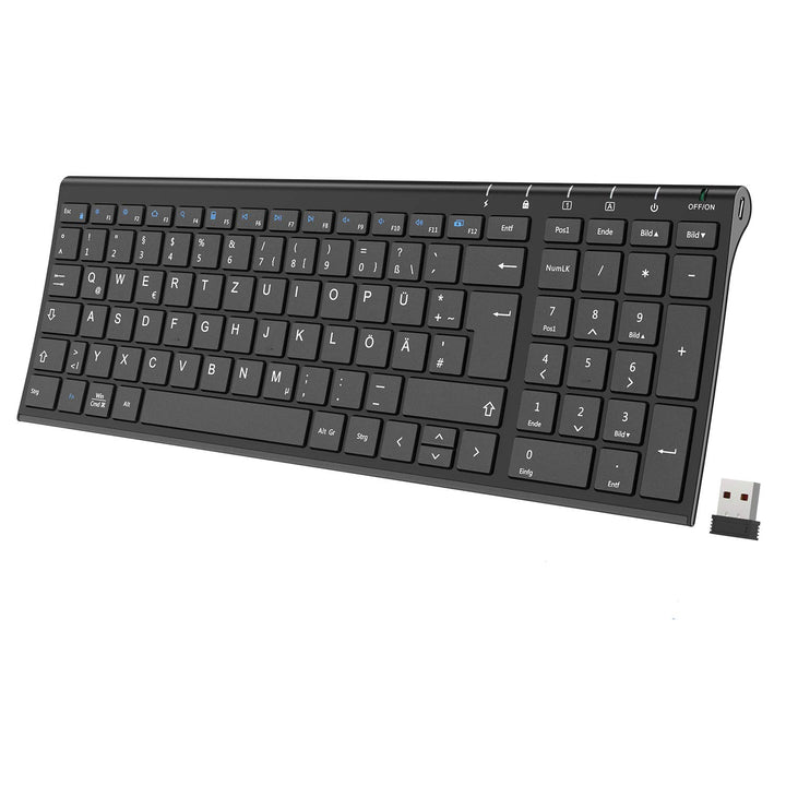 iClever Kabellose Tastatur, wiederaufladbare 2,4 GHz Funk Tastatur, Deutsches QWERTZ Layout, für Com