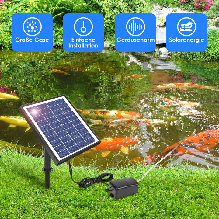 GuKKK Solar Sauerstoffpumpe, 6W Solar Teichbelüfter, Solar Luftpumpe Aquarium Oxygenator, Oxygenator