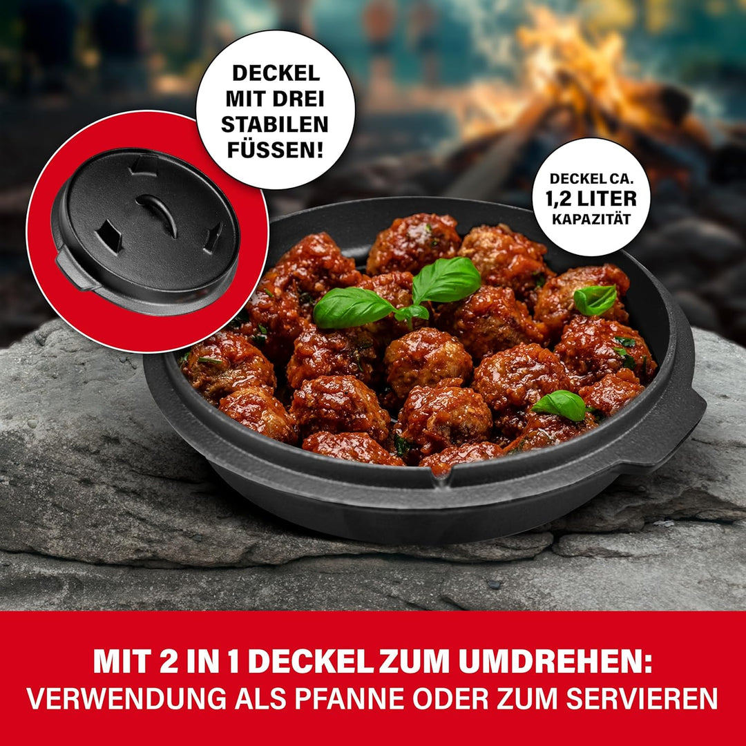 BBQ BOSS Dutch Oven [5L Kapazität] Gusseisen – Topf – Schmortopf – cast iron – Feuertopf – Gulaschke