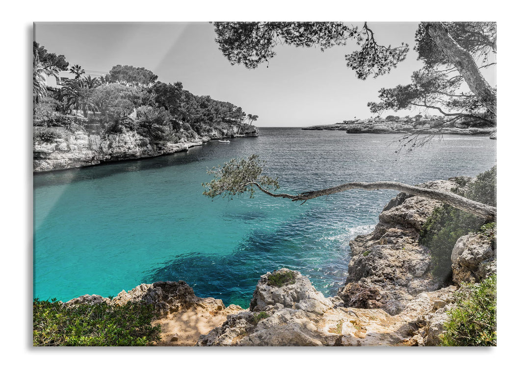 Pixxprint Glasbild | Wandbild aus Echtglas | Mallorca Bay Cove | 60x40 cm | inkl. Aufhängung und Abs