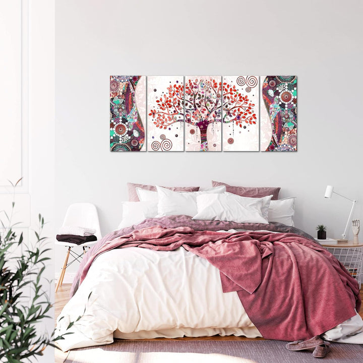 Runa Art Wandbild XXL Gustav Klimt - Baum des Lebens Wohnzimmer 200 x 80 cm Rosa 5 Teilig - Made in