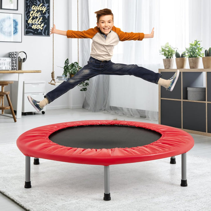 GOPLUS Trampolin Indoor, Ø97cm Fitnesstrampolin bis 150 kg belastbar, Kindertrampolin klappbar mit r