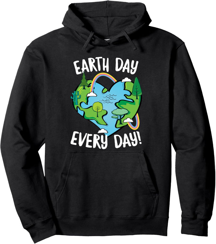 Earth Day, Every Day Heart Earth Rainbow Pullover Hoodie