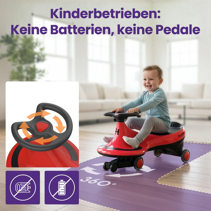 Hurtle Rutschauto Wiggle Drift Car für Kinder Rot Ohne Batterien Twist and Go fördert Motorik Indoor