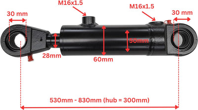 Hydraulikzylinder doppelwirkend mit Gelenkauge 50/28 300mm Hub | Hydraulischer Zylinder 50/28/300 50