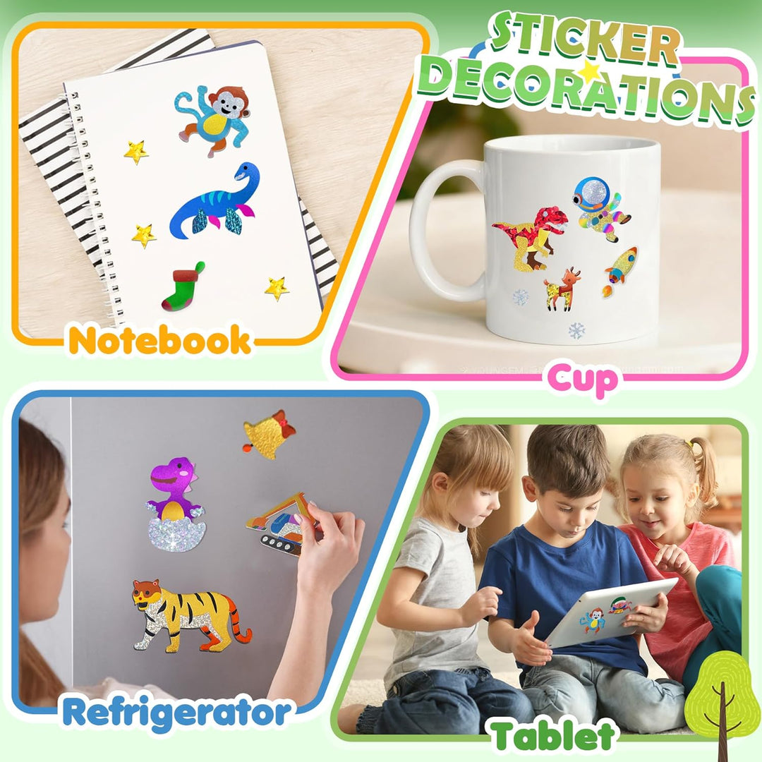 URMYWO Folienspass Kinder, Dinosaurier und Weltraum Foil Art FüR Kinder,Bastelsets FüR MäDchen Junge