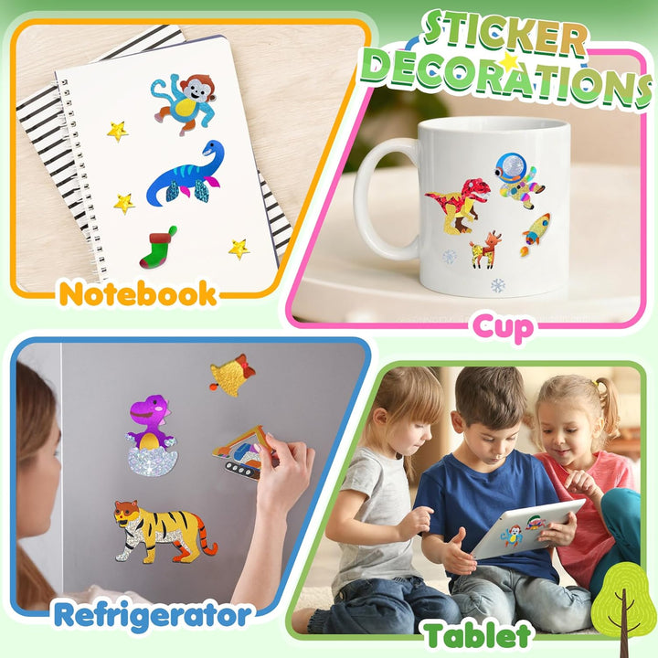 URMYWO Folienspass Kinder, Dinosaurier und Weltraum Foil Art FüR Kinder,Bastelsets FüR MäDchen Junge