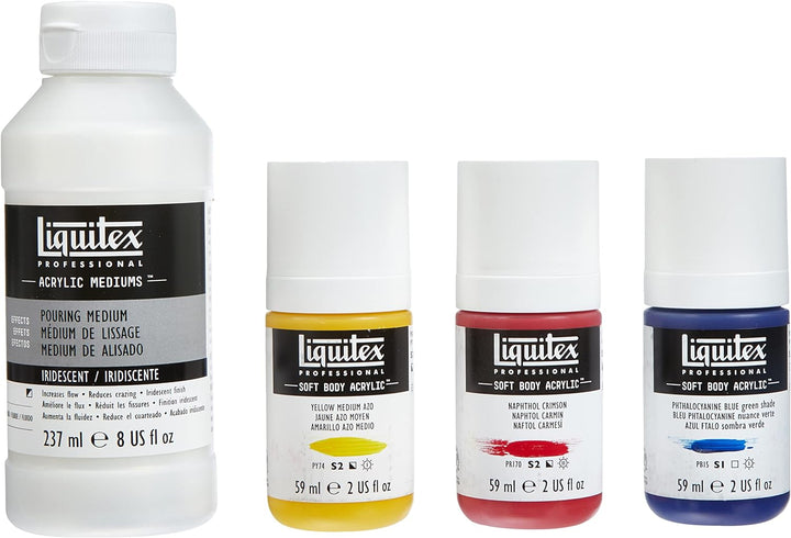 Liquitex 3699381 Soft Body Acrylfarbe Technik Set, 3 Acrylfarben und 1 Giessmedium in glänzend Pouri