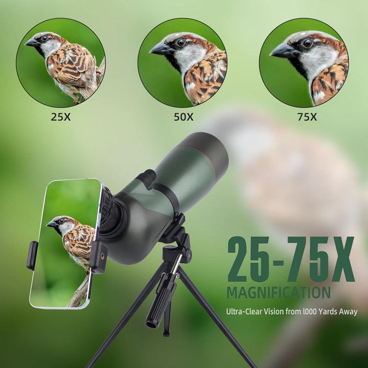 HD Spektiv Sportschützen mit Stativ- und Smartphone-Adapter, Zoom Bak4 Prism FMC Lens 45-Grad-abgewi