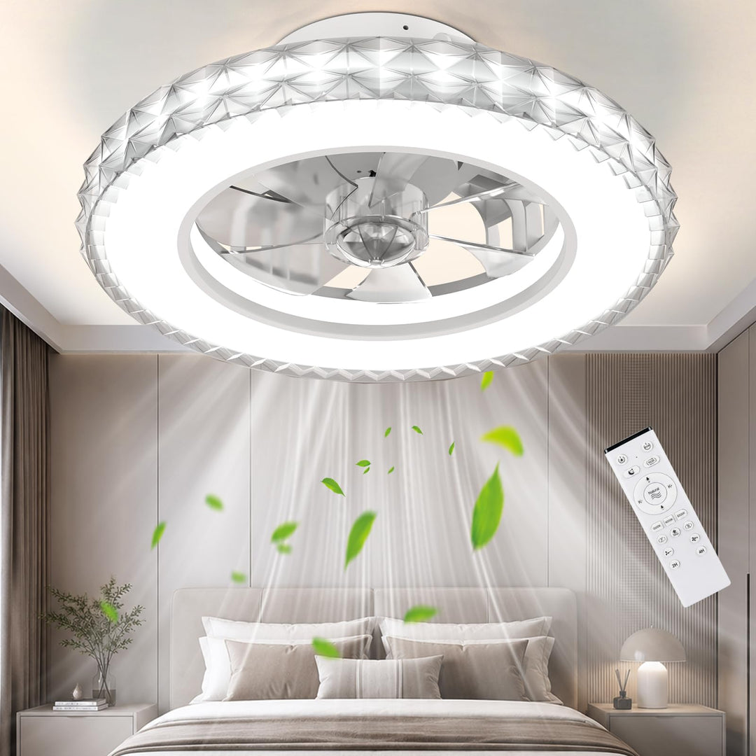 Ateroll Deckenventilator mit Beleuchtung Ø43.5CM, Kristall Deckenventilator Dimmbar (3000K-4000K-650