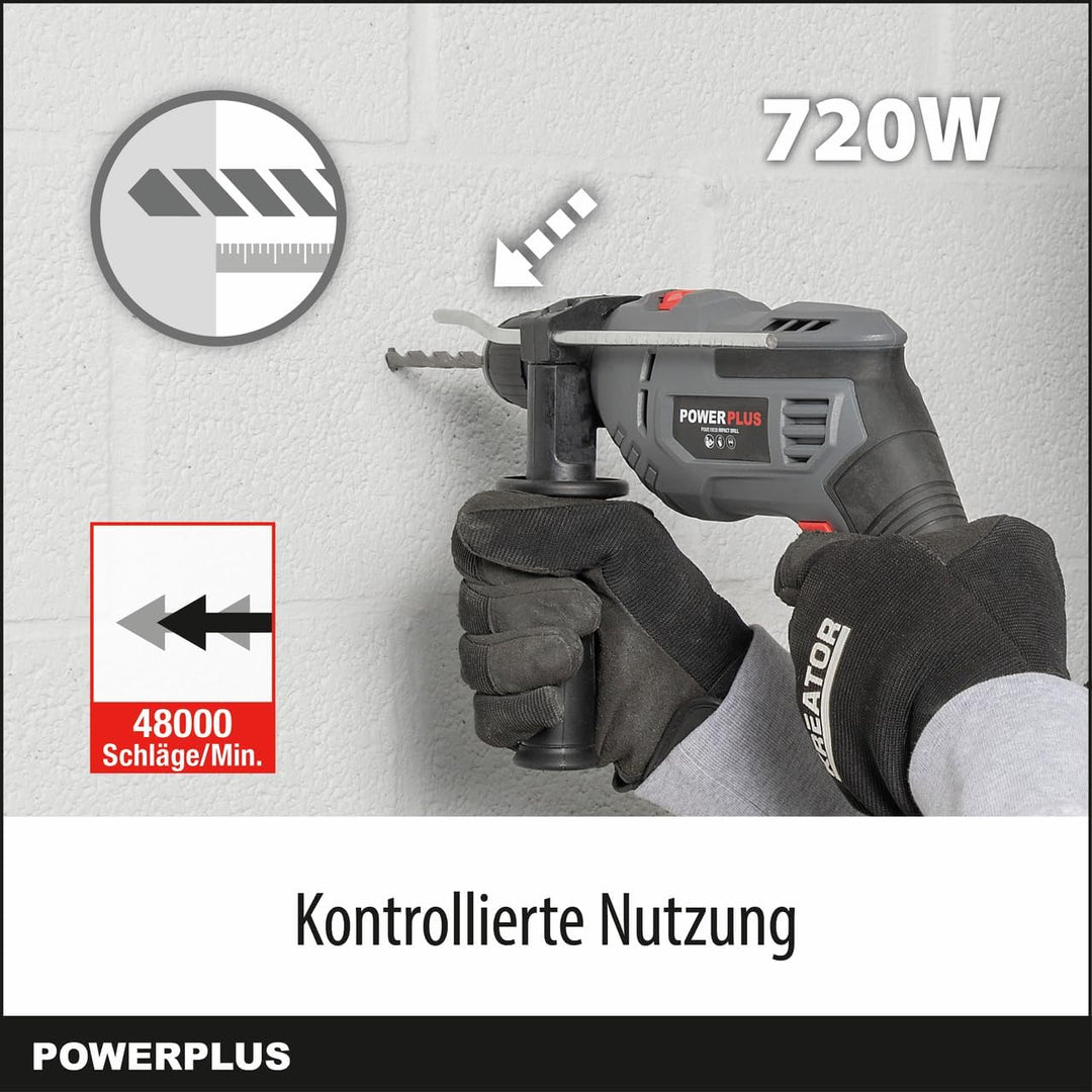 Powerplus Elektro-Schlagbohrmaschine POWE10030-2 in 1: (Schlag-) Bohren, 720 W Bohrleistung, 3 Nm, L