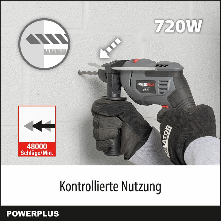 Powerplus Elektro-Schlagbohrmaschine POWE10030-2 in 1: (Schlag-) Bohren, 720 W Bohrleistung, 3 Nm, L