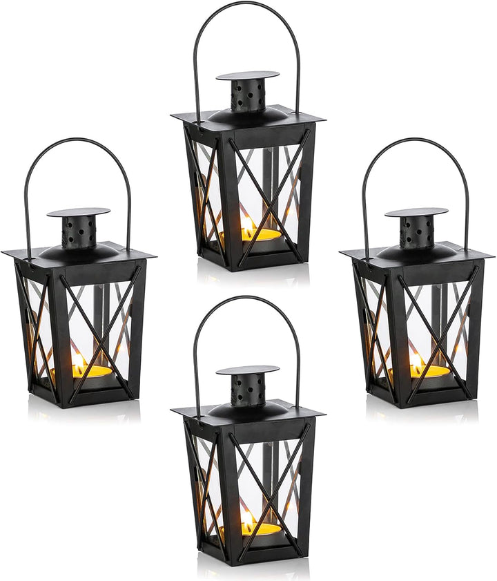 Nuptio 4 Stück Lanterne en Verre à Terre Suspendue, Lanterne en Verre Portable, Petite Lanterne Rétr