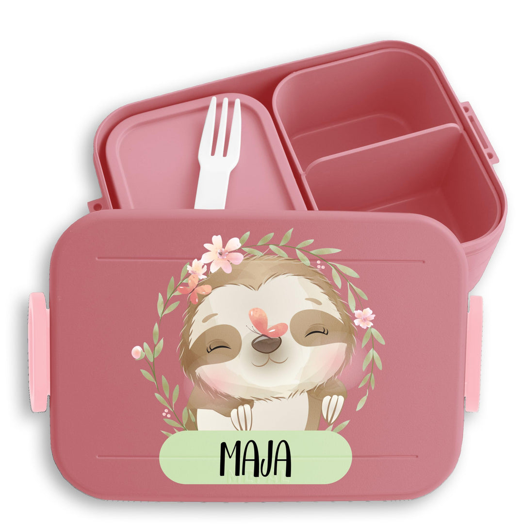 Kinder Bento Box Midi Lunchbox für Mepal Bentobox - Brotdose Faultier mit Name | Geschenk Einschulun